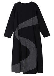 Classy black cotton dresses patchwork ruffles Dresses - SooLinen