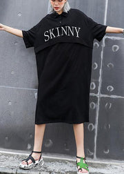 Classy black cotton outfit lapel back side open cotton robes summer Dress - SooLinen