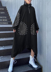 Classy black dresses stand collar patchwork Traveling fall Dress - SooLinen