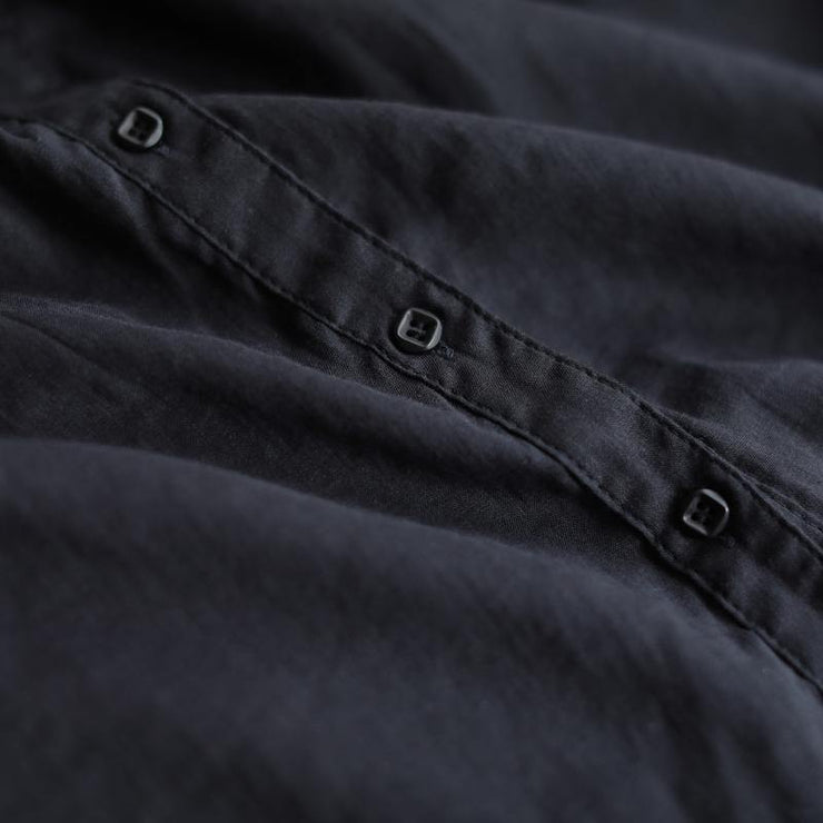 Classy black linen Blouse stand collar utton Down daily blouses - SooLinen