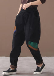 Classy black pant plus size elastic waist patch Sewing wild pants - SooLinen