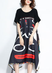 Edle schwarze Druckkleidung Drops Design Patchwork asymmetrische Roben Sommerkleid