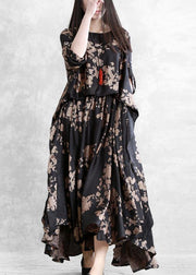Classy black print dress o neck false two pieces Maxi Dress - SooLinen
