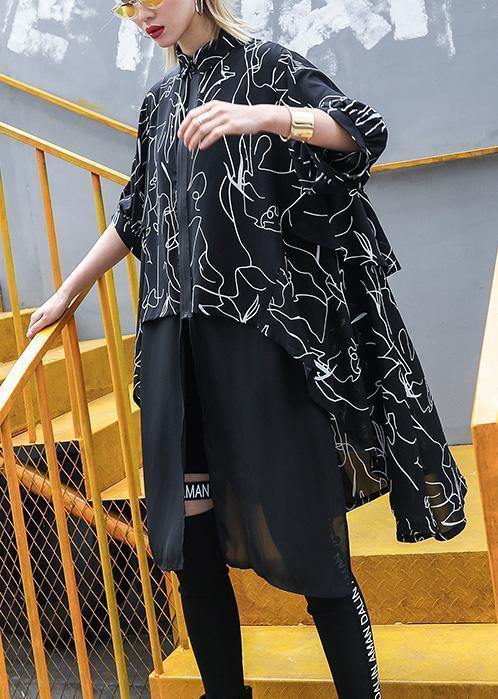 Classy black prints chiffon dresses patchwork tulle Art summer Dress - SooLinen