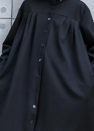Classy black fine outfit Work Outfits stand collar Button fall coat - SooLinen