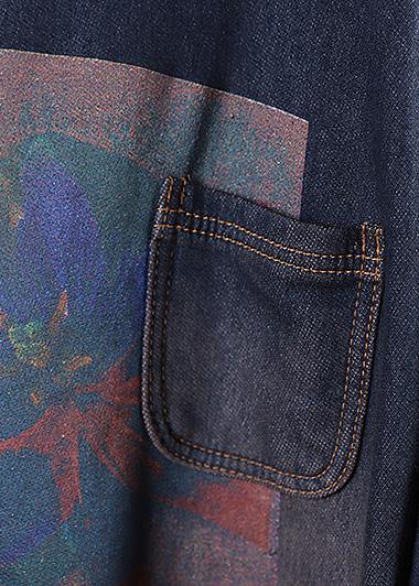 Classy blue prints Fashion trench coat Inspiration two big pockets thick coats - SooLinen