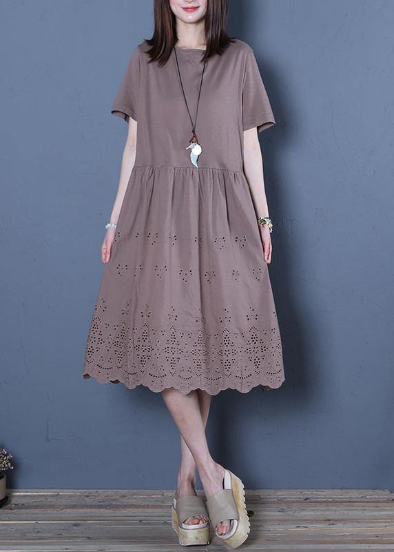 Classy chocolate Cotton Wardrobes o neck two pieces Knee summer Dresses - SooLinen