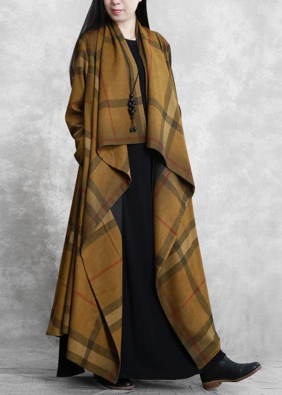 Classy chocolate plaid fine tunic coat Tunic pockets outwears - SooLinen