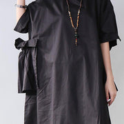 Classy cotton dresses stylish Casual Women Splicing Summer Loose Cotton Pocket Black Dress