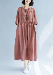 Classy drawstring cotton Tunics Photography red Robe Dresses summer - SooLinen