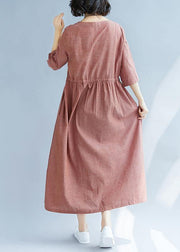 Classy drawstring cotton Tunics Photography red Robe Dresses summer - SooLinen