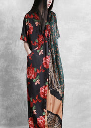 Classy floral clothes For Women v neck back side open Dresses summer Dresses - SooLinen