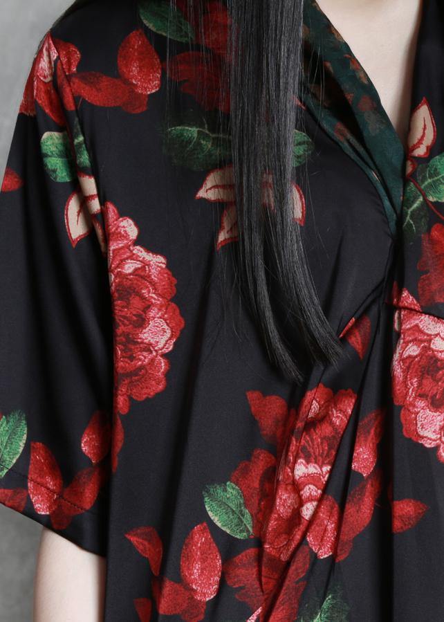 Classy floral clothes For Women v neck back side open Dresses summer Dresses - SooLinen