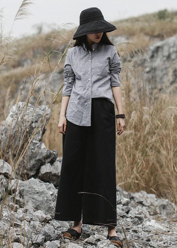 Classy gray cotton linen clothes For Women Photography long sleeve fall shirts - SooLinen