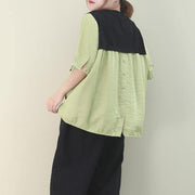 Classy green cotton Blouse o neck patchwork Art shirts - SooLinen