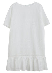 Classy hollow out zippered quilting dresses Shirts white Dresses - SooLinen