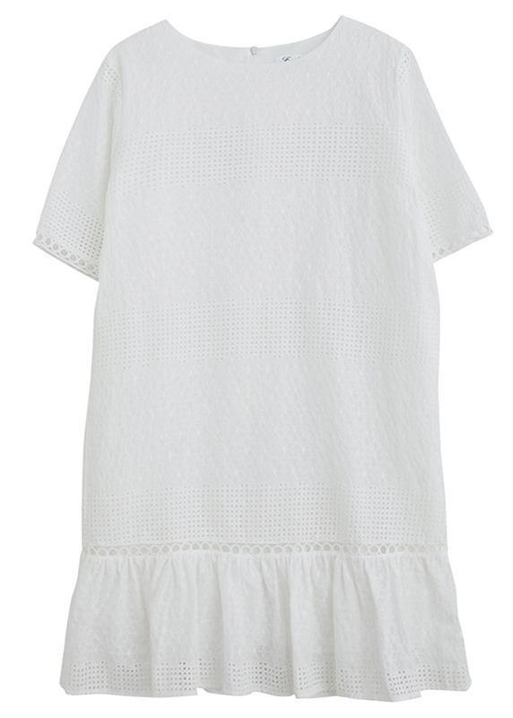Classy hollow out zippered quilting dresses Shirts white Dresses - SooLinen