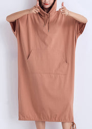 Classy hooded half sleeve cotton tunic top Casual Catwalk nude red Plus Size Dresses Summer