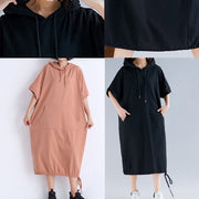 Classy hooded half sleeve cotton tunic top Casual Catwalk nude red Plus Size Dresses Summer