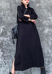Classy hooded side open spring Wardrobes black Dress - SooLinen