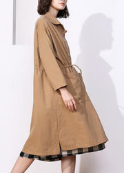 Classy khaki Plus Size clothes For Women Photography drawstring spring coat - SooLinen