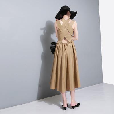 Classy khaki  cotton clothes Women sleeveless Maxi summer Dress - SooLinen