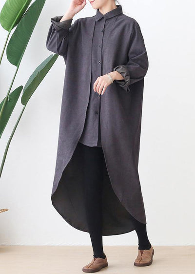 Classy lapel low high design Fine clothes gray oversized coat - SooLinen
