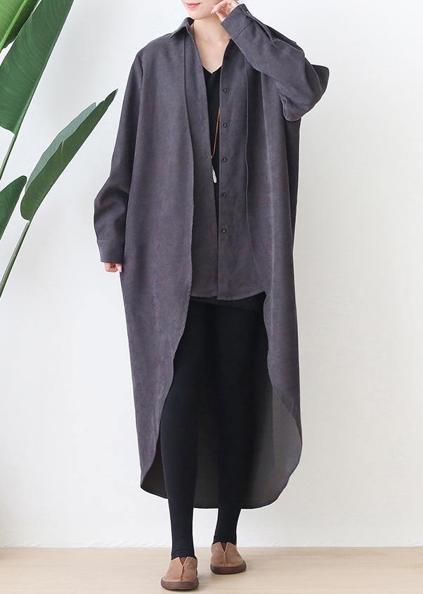 Classy lapel low high design Fine clothes gray oversized coat - SooLinen