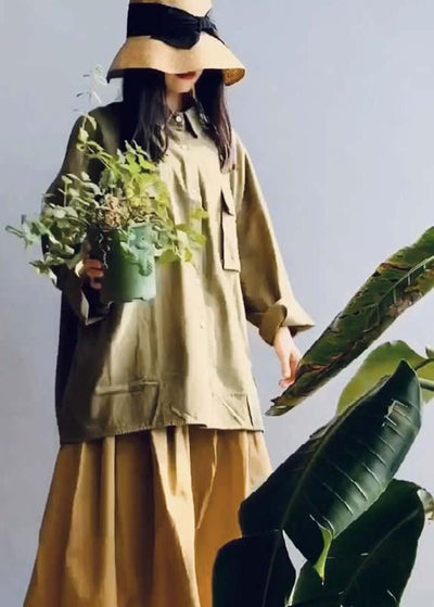 Classy lapel pockets shirts women Fashion Ideas army green tops - SooLinen