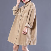 Classy lapel side open Plus Size spring for women khaki loose coats - SooLinen