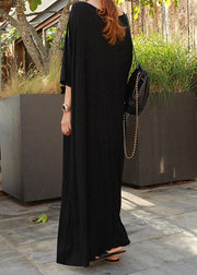Classy o neck Batwing Sleeve cotton dresses black cotton robes Dresses - SooLinen