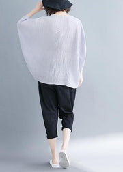 Classy o neck Batwing Sleeve patchwork cotton blended Shirts Women design gray purple baggy tops Summer - SooLinen