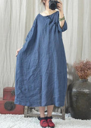 Classy o neck Chinese Button cotton quilting clothes Fashion Ideas blue Dresses - SooLinen