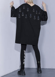 Classy o neck Three Quarter sleeve Cotton clothes Tutorials black Dresses summer - SooLinen