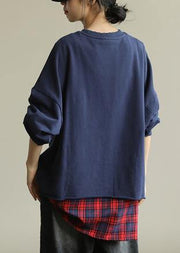 Classy o neck false two pieces tunic top Tutorials blue blouses - SooLinen