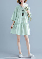 Classy o neck flare sleeve Cinched Cotton Wardrobes Inspiration light green Dresses summer - SooLinen
