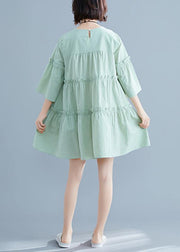 Classy o neck flare sleeve Cinched Cotton Wardrobes Inspiration light green Dresses summer - SooLinen