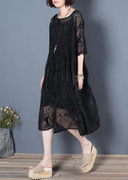 Classy o neck half sleeve summer Tunic Wardrobes black Dresses - SooLinen