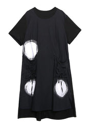 Classy o neck pockets Cotton Tunics Tutorials black dotted Dresses - SooLinen