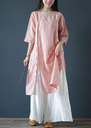 Classy o neck side open linen dress design light print Dresses - SooLinen