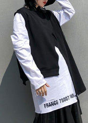 Classy o neck sleeveless asymmetric cotton tunic pattern Neckline black blouse - SooLinen