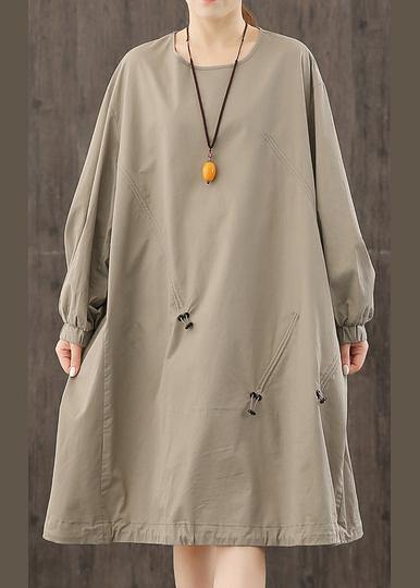 Classy o neck Cinched clothes Wardrobes gray Dresses - SooLinen