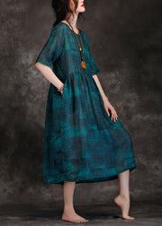 Nobler O-Ausschnitt Cinched Leinenroben plus Größe Fotografie schwarzgrünes langes Kleid Sommer