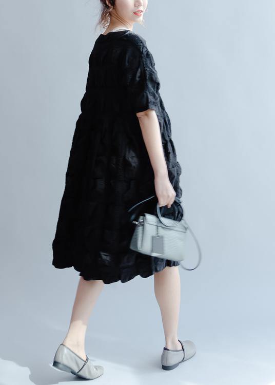 Classy o neck Cinched summer dress Work Outfits black Dresses - SooLinen