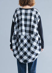 Classy patchwork Plaid low high design cotton for women Inspiration black top fall - SooLinen