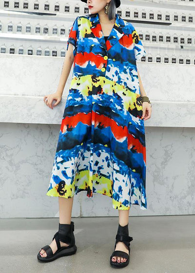 Classy prints cotton dresses v neck summer Dress - SooLinen