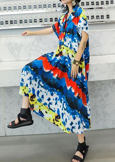 Classy prints cotton dresses v neck summer Dress - SooLinen