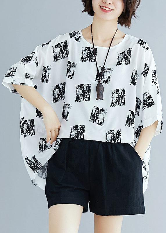 Classy prints cotton tunic pattern Cotton white blouse summer - SooLinen