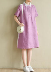 Classy purple Tunics lapel patchwork Knee summer Dresses - SooLinen