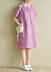 Classy purple Tunics lapel patchwork Knee summer Dresses - SooLinen